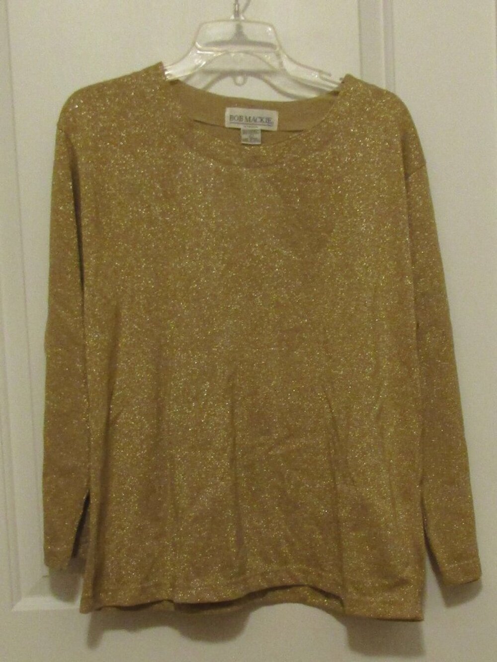 Vintage Sparkly Gold Sweater BOB MACKIE Disco Top Size Large